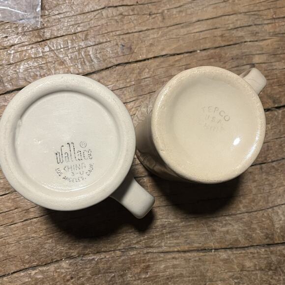 Wallace and Tepco China Coffee Mugs Set of 2 Tan 3.5" Tall Heavy Restaurant Ware - Picture 14 of 15